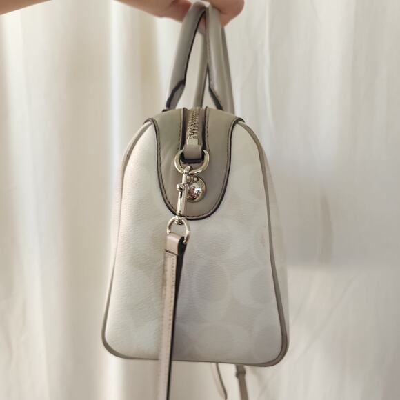 Coach Varsity Stripe City Zip in Signature Silver/Chalk Orange Hand Bag - Picture 2 of 12